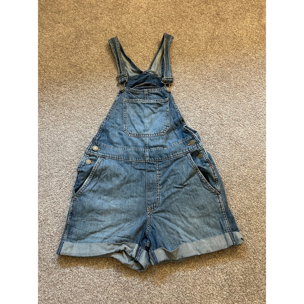 Hollister Denim Short Overalls Womens Small Blue Excellent High Rise Vintage 3"